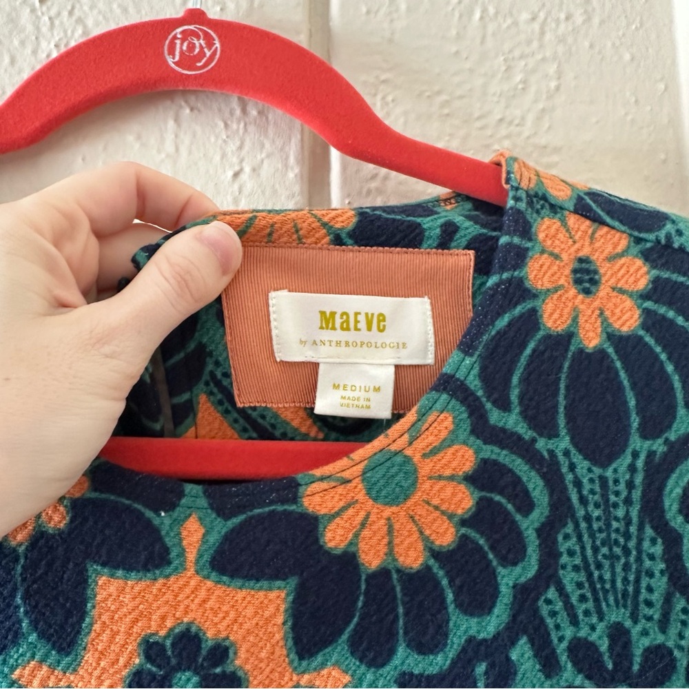 Floral Pattern Short Sleeve Shift Dress - Orange & Teal - Picture 2 of 3